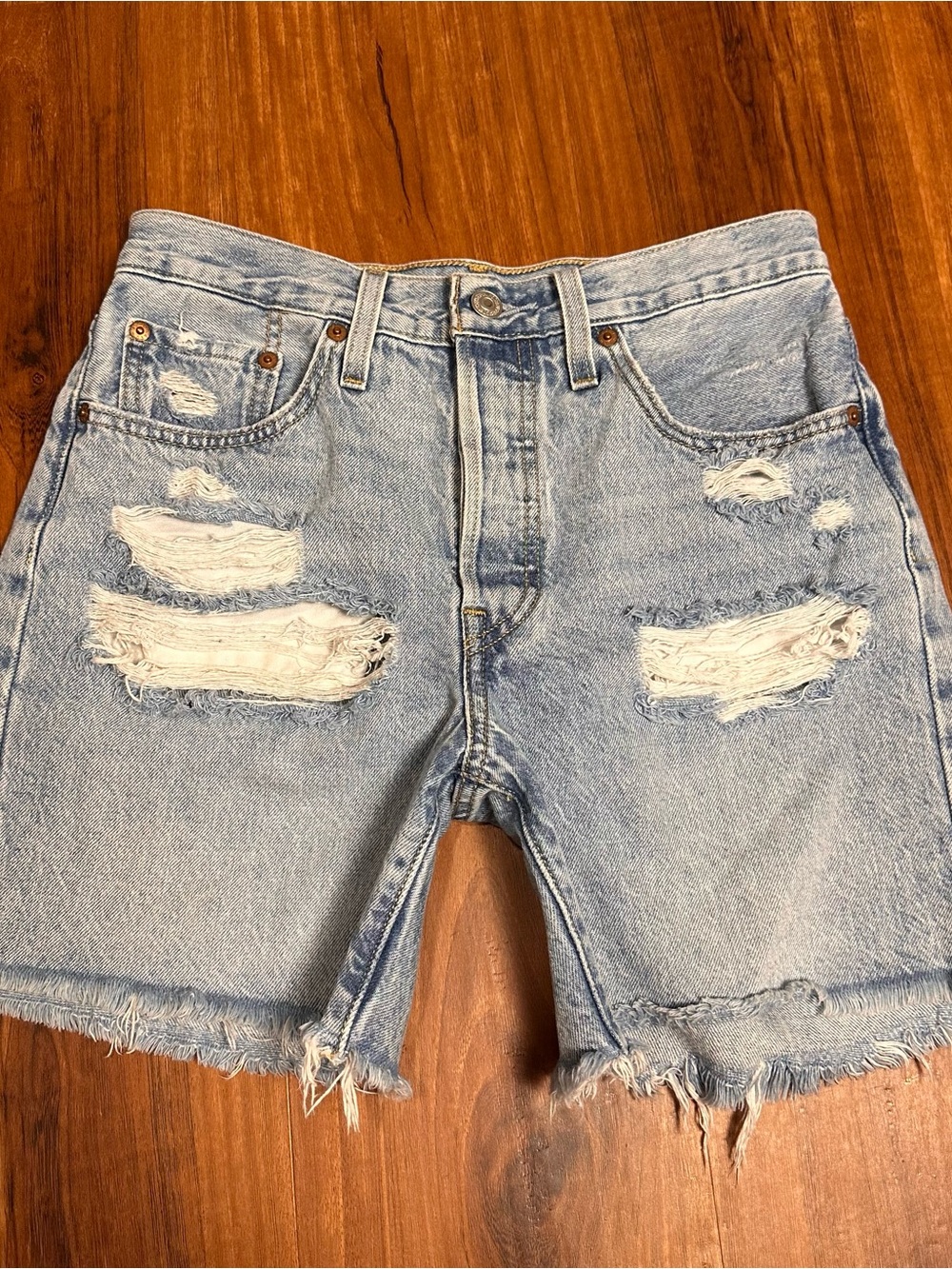 Levi’s Light Blue Distressed Denim Shorts